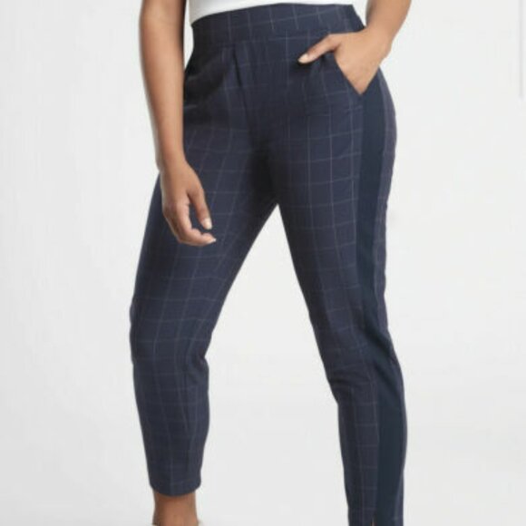 Athleta Brooklyn Windowpane Ankle Pant Womens 8 Blue High Rise Pull On Casual - Picture 1 of 16